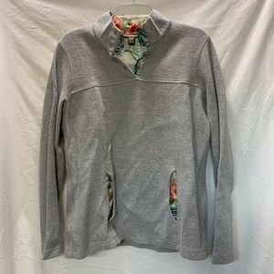 Tommy Bahama Grey Floral Collared Pullover Sweater Top